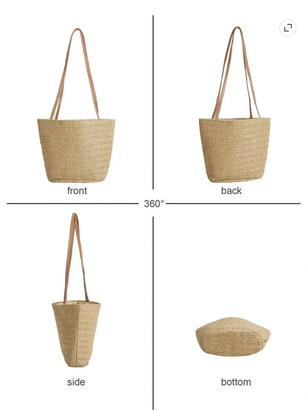 Natural Straw Shoulder Tote Bag with Tan Straps